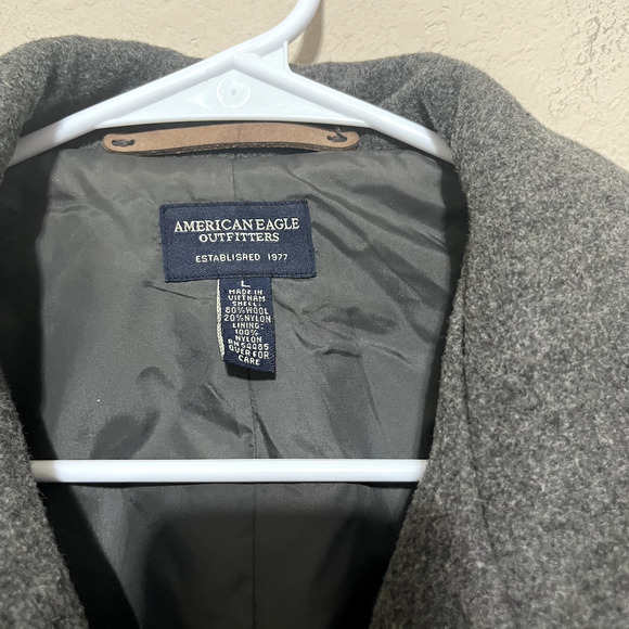 American Eagle Gray Wool Coat Jacket Womens Large Button Front Peacoat Military - Picture 4 of 7